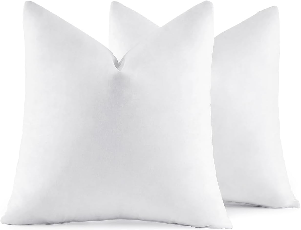 MIULEE 22x22 Pillow Inserts,Set of 2 Down Feather Throw Pillows for Couch Sofa Bed, Decorative Fluffy Throw Pillow Inserts Cotton Fabric,White