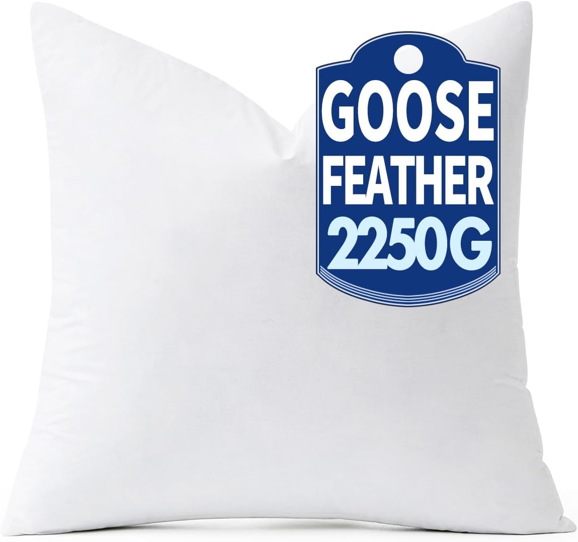 MIULEE 20 x 20 Goose Feather Down Pillows with 100% Cotton Cover, Set of 2 Soft Fluffy Decorative Pillow Inserts for Sofa Bed Couch Living Room White
