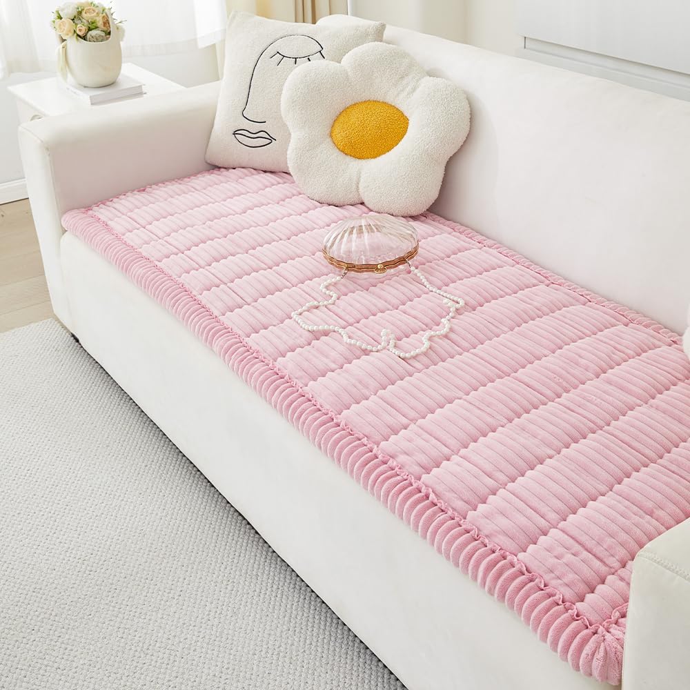 Couch Cover for Dogs Washable, Fuzzy Pet Couch Covers for 3 Cushion Sofa Pet Friendly, Non Slip Sofa Cover (White, 27.6" x 70.9"/70 x 180cm)