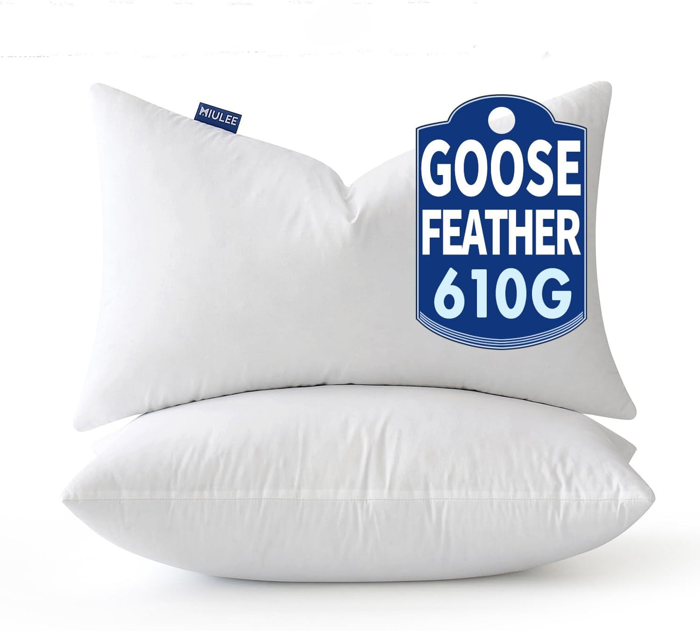 MIULEE 20 x 20 Goose Feather Down Pillows with 100% Cotton Cover, Set of 2 Soft Fluffy Decorative Pillow Inserts for Sofa Bed Couch Living Room White