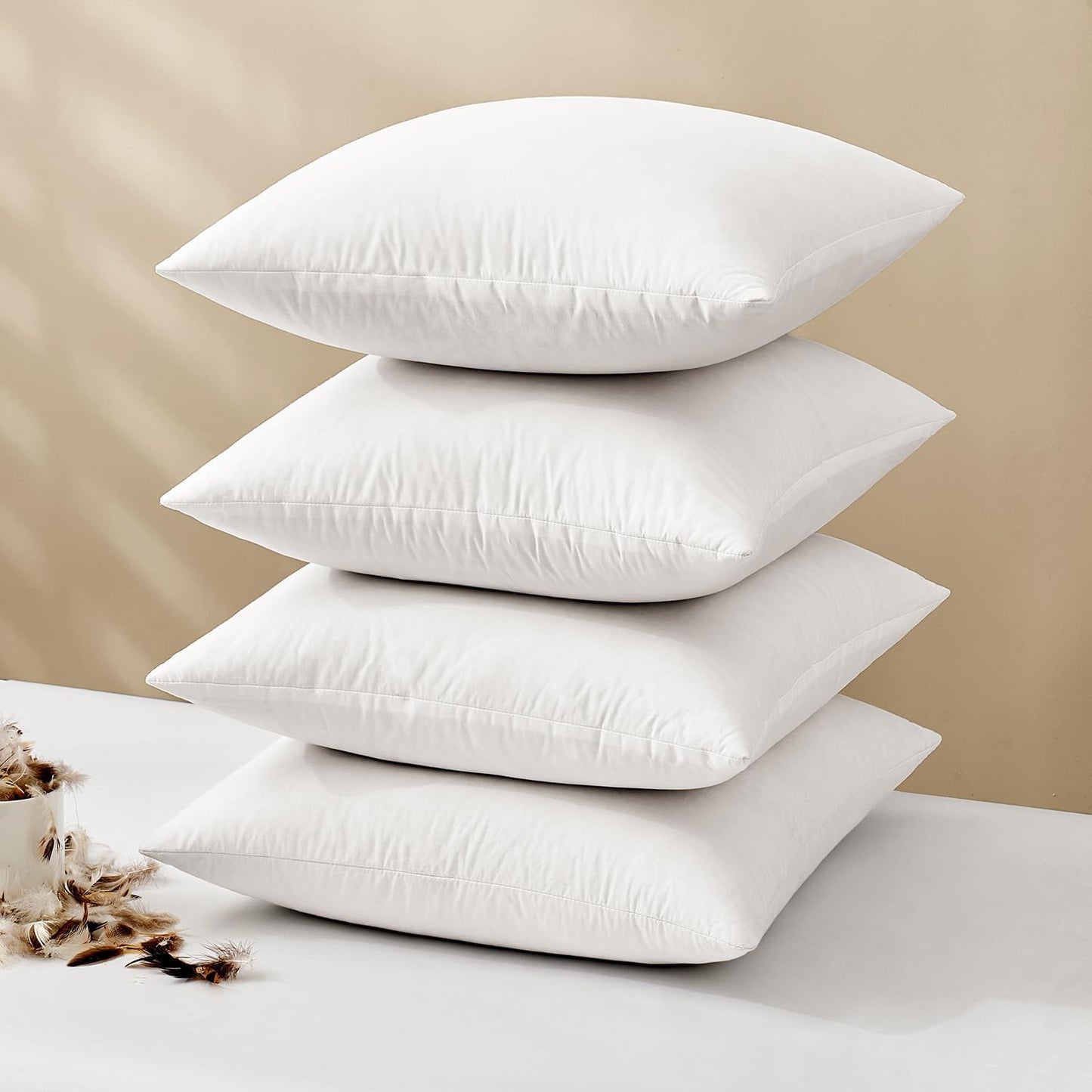 MIULEE 22x22 Pillow Inserts,Set of 2 Down Feather Throw Pillows for Couch Sofa Bed, Decorative Fluffy Throw Pillow Inserts Cotton Fabric,White