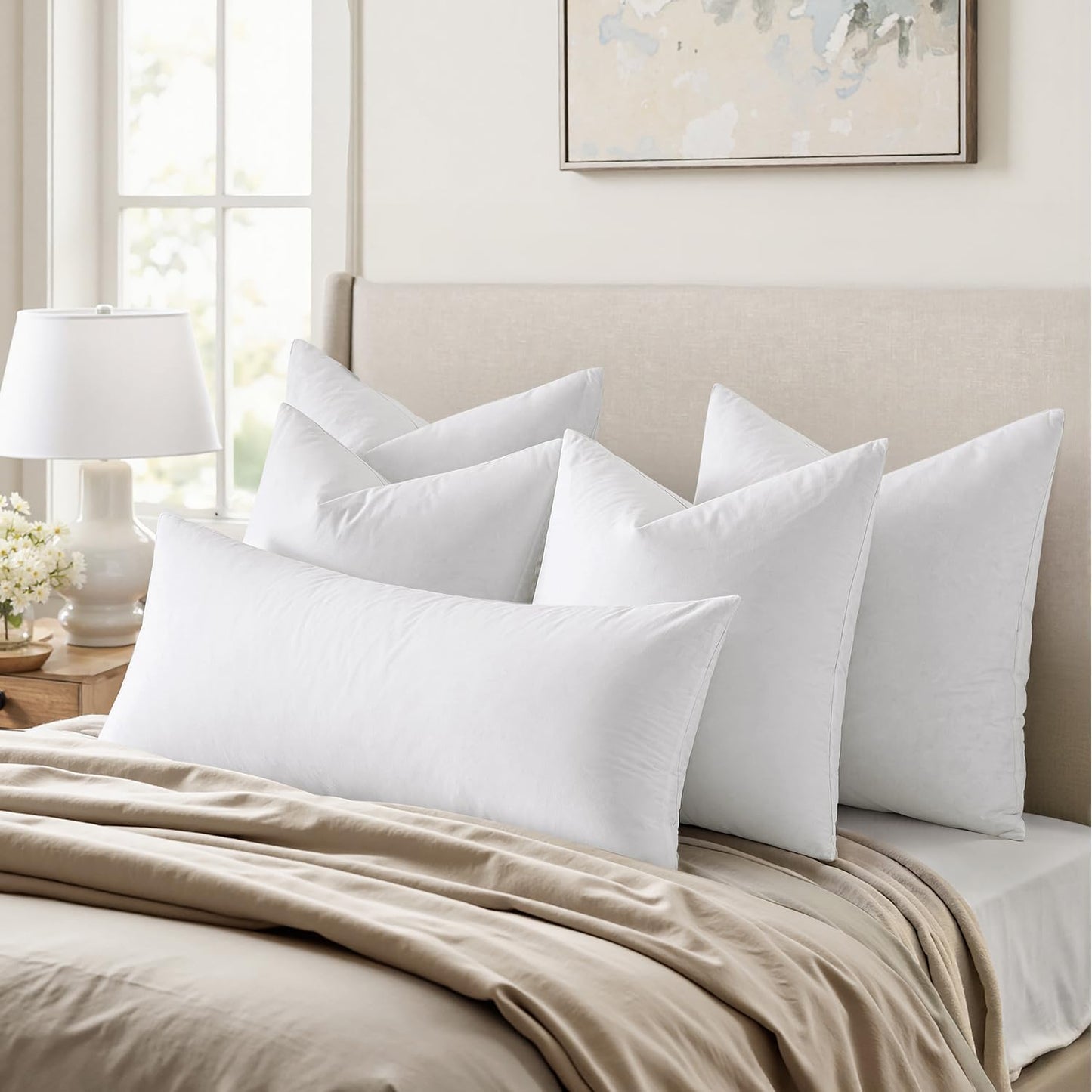 MIULEE 22x22 Pillow Inserts,Set of 2 Down Feather Throw Pillows for Couch Sofa Bed, Decorative Fluffy Throw Pillow Inserts Cotton Fabric,White