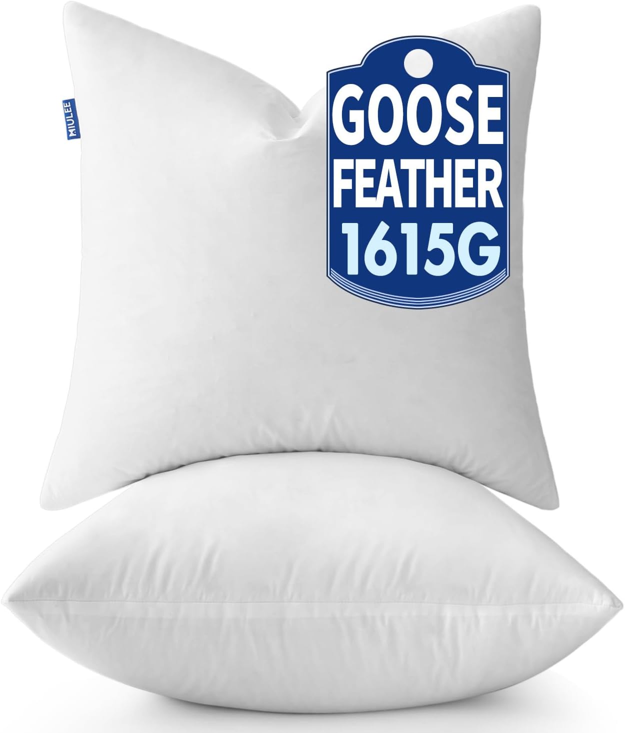 MIULEE 20 x 20 Goose Feather Down Pillows with 100% Cotton Cover, Set of 2 Soft Fluffy Decorative Pillow Inserts for Sofa Bed Couch Living Room White