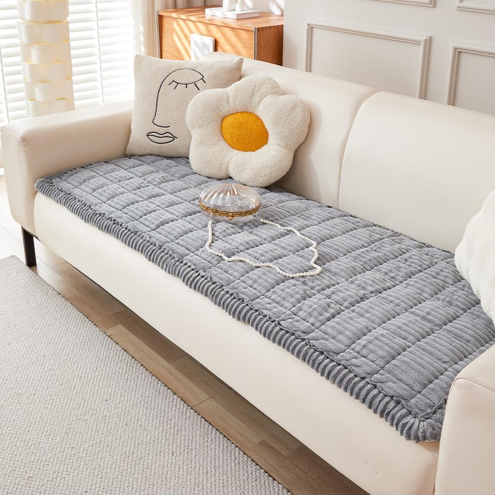 Couch Cover for Dogs Washable, Fuzzy Pet Couch Covers for 3 Cushion Sofa Pet Friendly, Non Slip Sofa Cover (White, 27.6" x 70.9"/70 x 180cm)