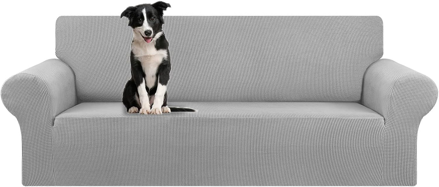 KEKUOU Stretch Sofa Cover Slipcover ,Couch Covers for 3 Cushion Couch Sofa pet Friendly (78"-94") Furniture Protector Sofa with Elastic Bottom for Kids,Dog, Jacquard Small Checked(Large,Black)