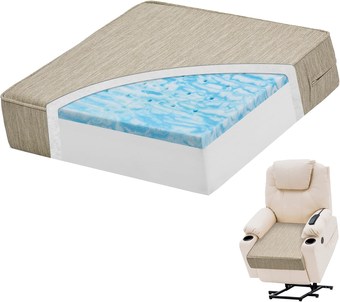 baibu Dual-Layer Gel Memory Foam Recliner Cushions for Elderly, 20x20x5 Inch Thick Chair Cushion Suitable for Couches, Armchair, Wheelchair for Easy to Stand Up & Reduce Hip & Lumbar Pain, Black
