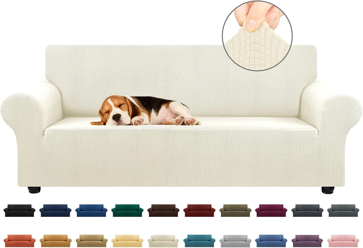 KEKUOU Stretch Sofa Cover Slipcover ,Couch Covers for 3 Cushion Couch Sofa pet Friendly (78"-94") Furniture Protector Sofa with Elastic Bottom for Kids,Dog, Jacquard Small Checked(Large,Black)