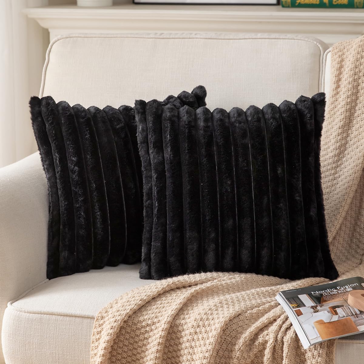 DEELAND Pack of 2,Double-Sided Faux Fur Plush Decorative Throw Pillow Covers Fuzzy Striped Soft Pillowcase Cushion Covers for Sofa Couch Bedroom