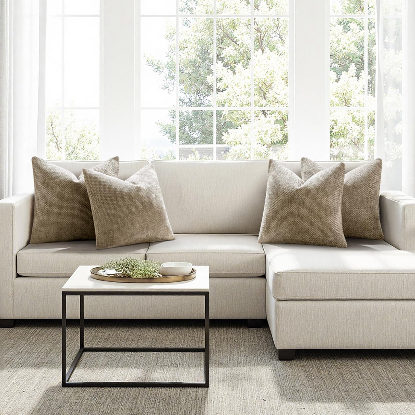 MIULEE Pack of 4 Couch Throw Pillow Covers 20x20 Inch Khaki Soft Decorative Chenille Pillow Covers Farmhouse Accent Cushion Covers for Boho Home Decor Sofa Bedroom Living Room