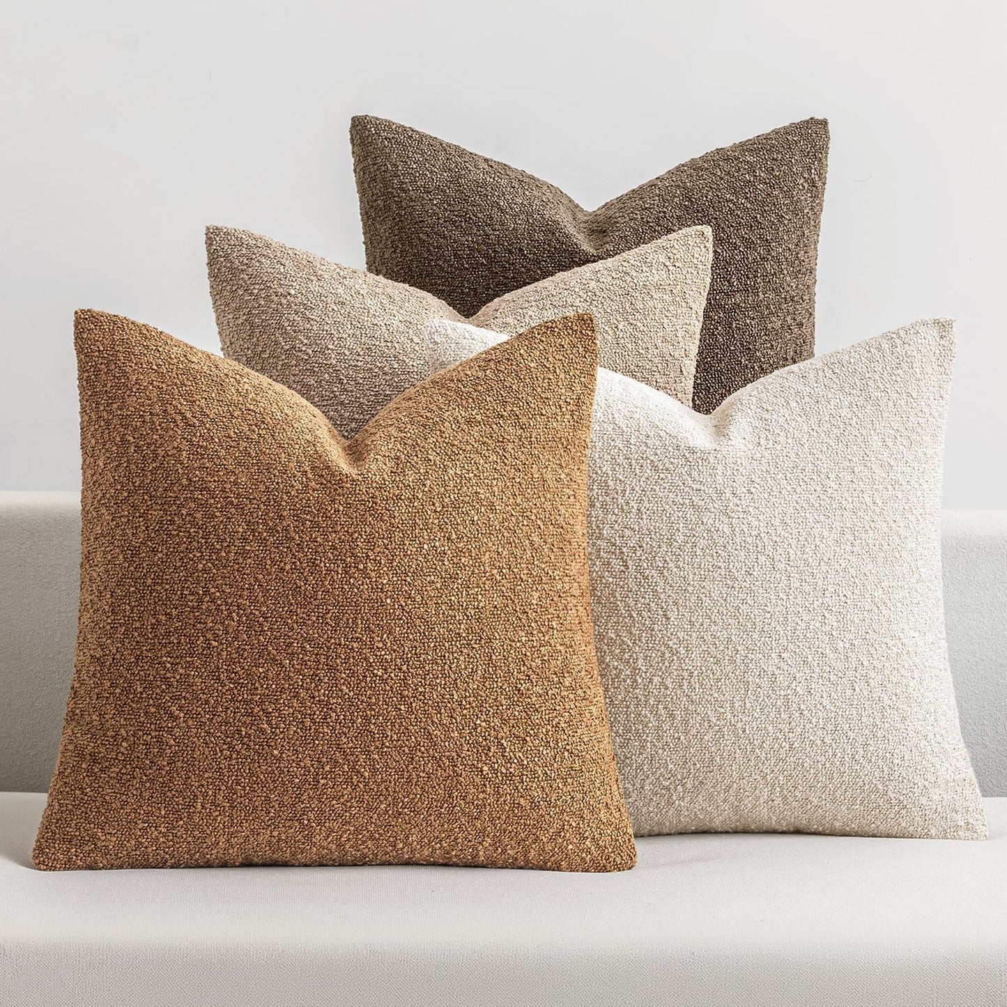 MIULEE Pack of 4 Decorative Textured Boucle Throw Pillow Covers 18x18 Inch Neutral Accent Solid Pillow Cases Soft Couch Cushion Covers for Modern Farmhouse Boho Chair Sofa Bed Livingroom Home Decor