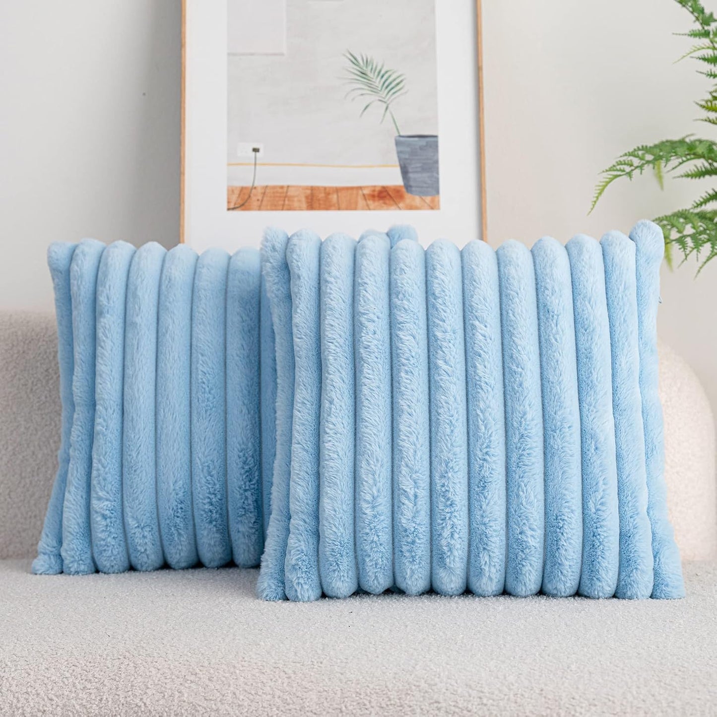 DEELAND Pack of 2,Double-Sided Faux Fur Plush Decorative Throw Pillow Covers Fuzzy Striped Soft Pillowcase Cushion Covers for Sofa Couch Bedroom