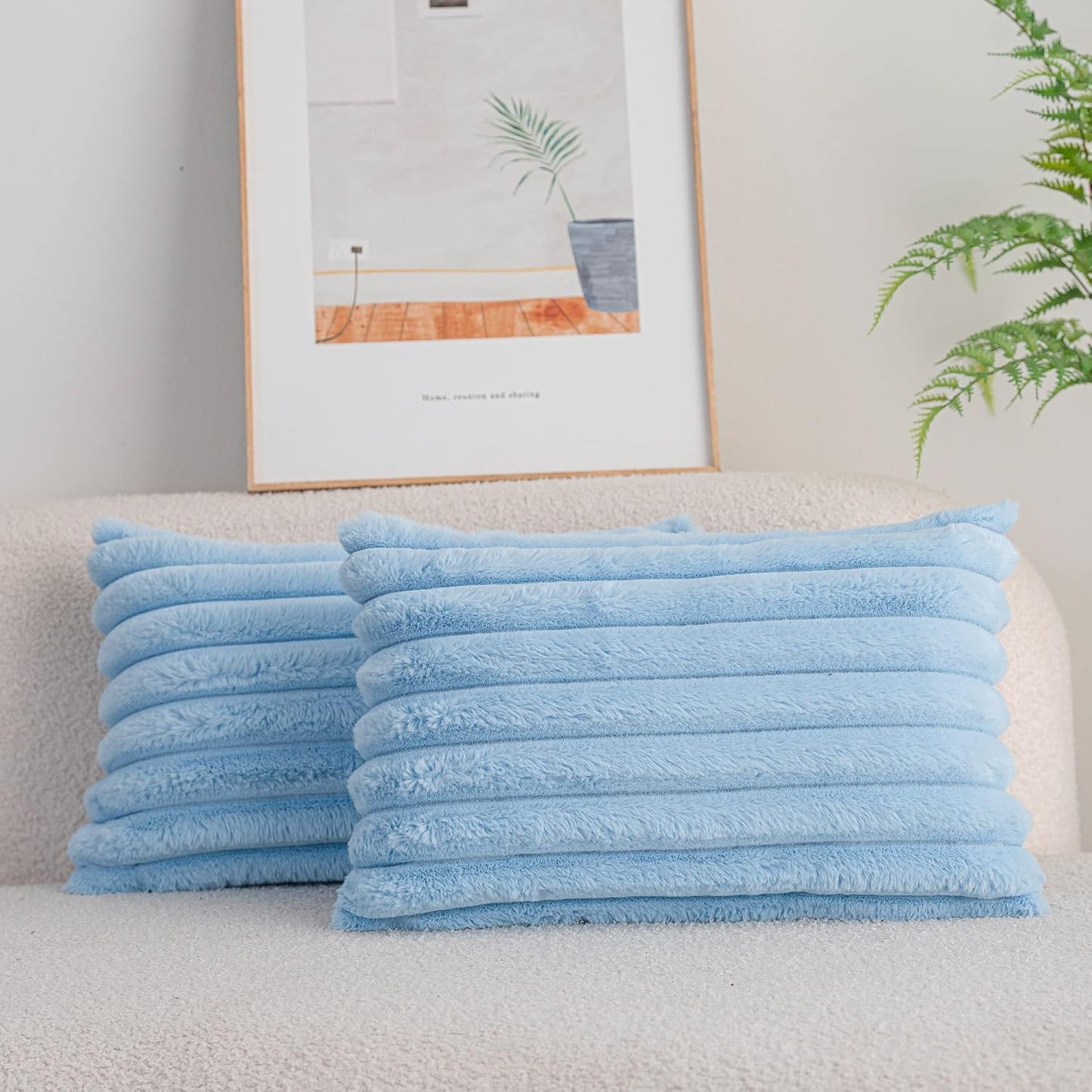 DEELAND Pack of 2,Double-Sided Faux Fur Plush Decorative Throw Pillow Covers Fuzzy Striped Soft Pillowcase Cushion Covers for Sofa Couch Bedroom