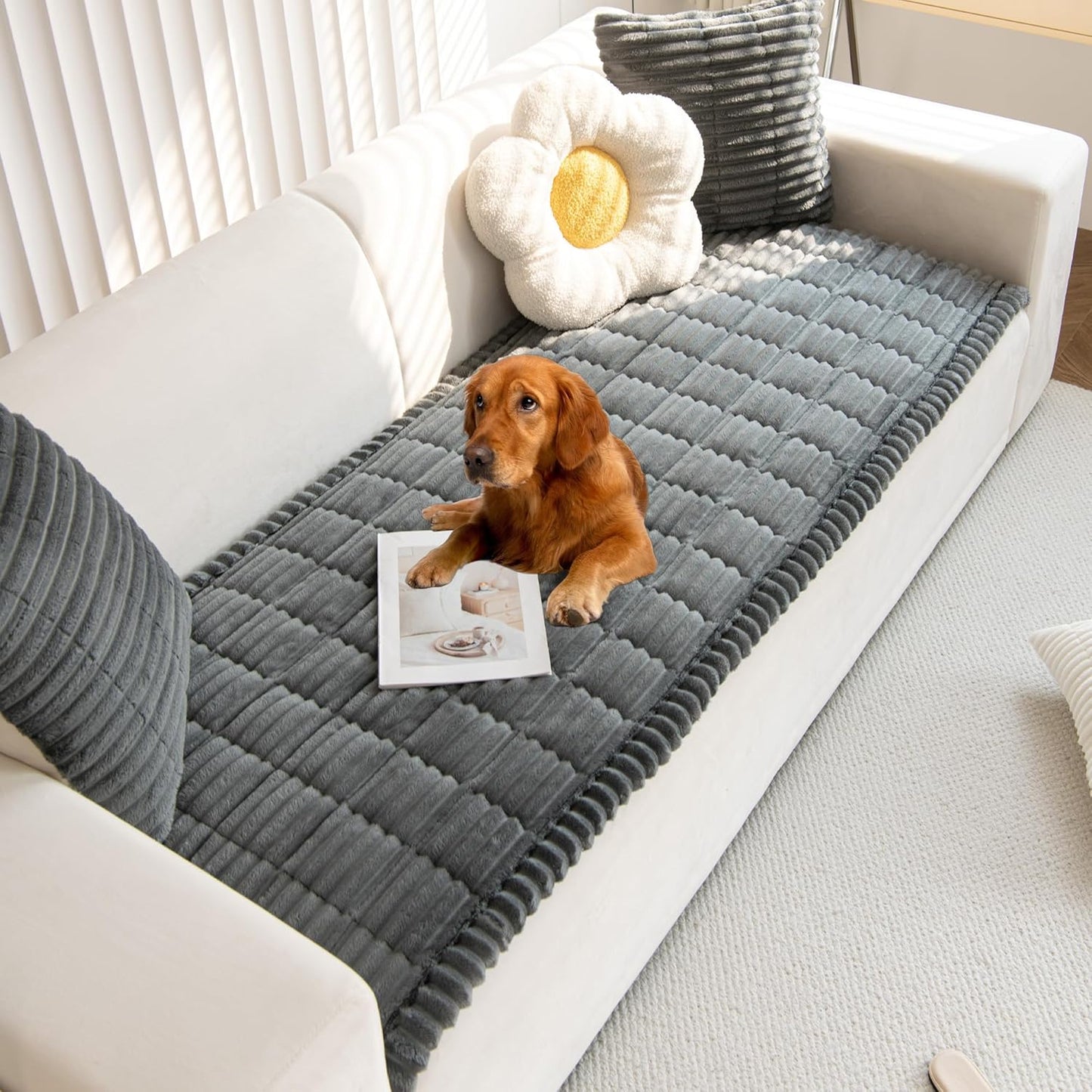 Mivnue Pet Couch Cover, Couch Covers for Dogs, Washable Dog Sofa Covers Couch Protector, Fuzzy Non Slip Couch Slipcover Pet Friendly (Brown, 27.6" x 59.1")