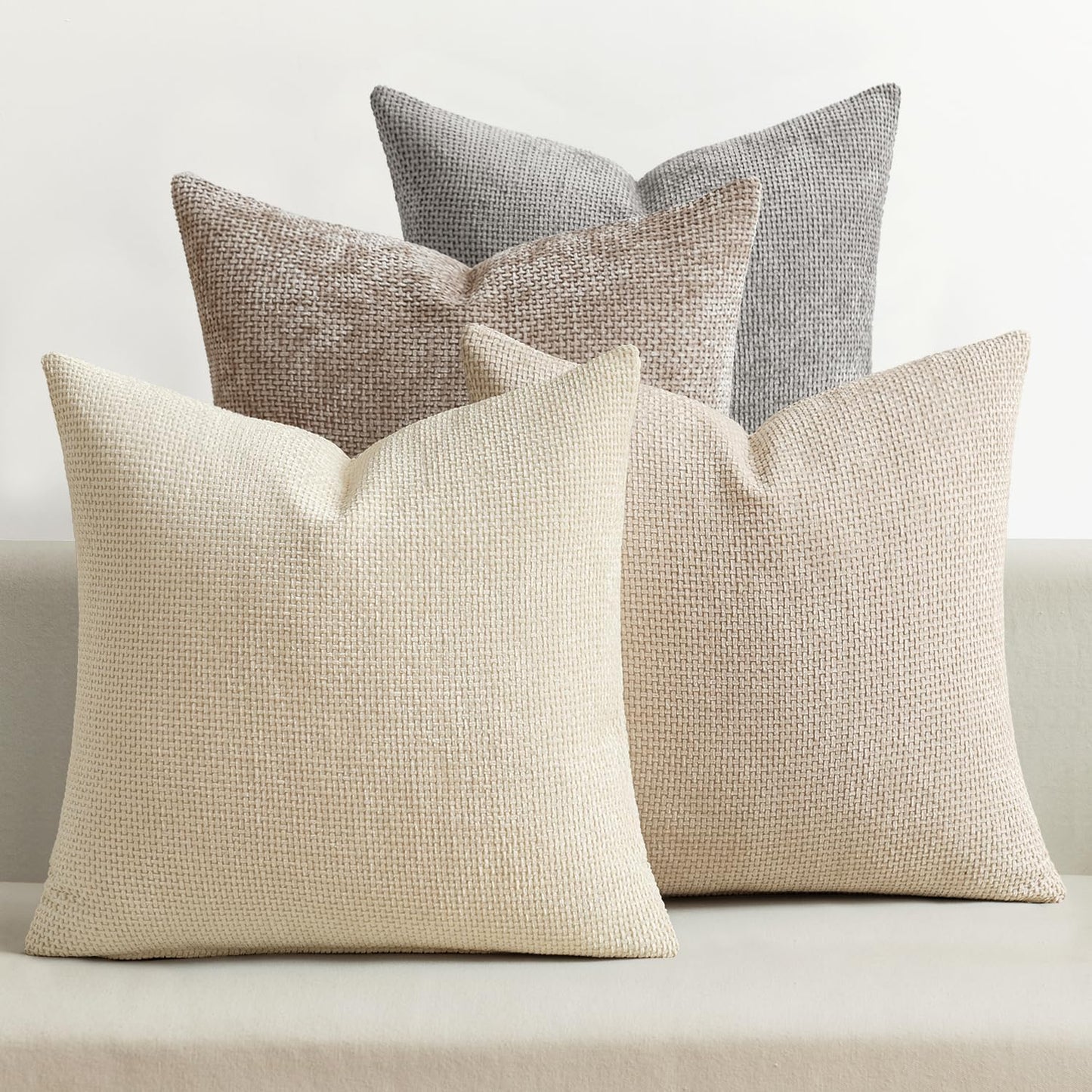 MIULEE Pack of 4 Couch Throw Pillow Covers 20x20 Inch Khaki Soft Decorative Chenille Pillow Covers Farmhouse Accent Cushion Covers for Boho Home Decor Sofa Bedroom Living Room