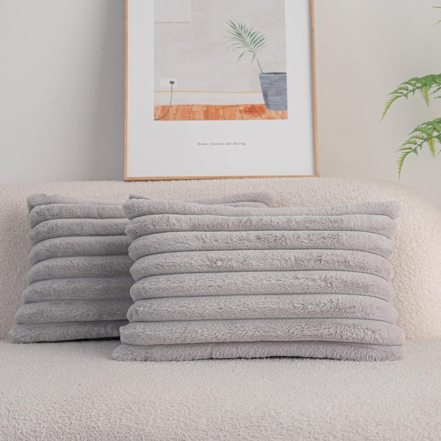 DEELAND Pack of 2,Double-Sided Faux Fur Plush Decorative Throw Pillow Covers Fuzzy Striped Soft Pillowcase Cushion Covers for Sofa Couch Bedroom