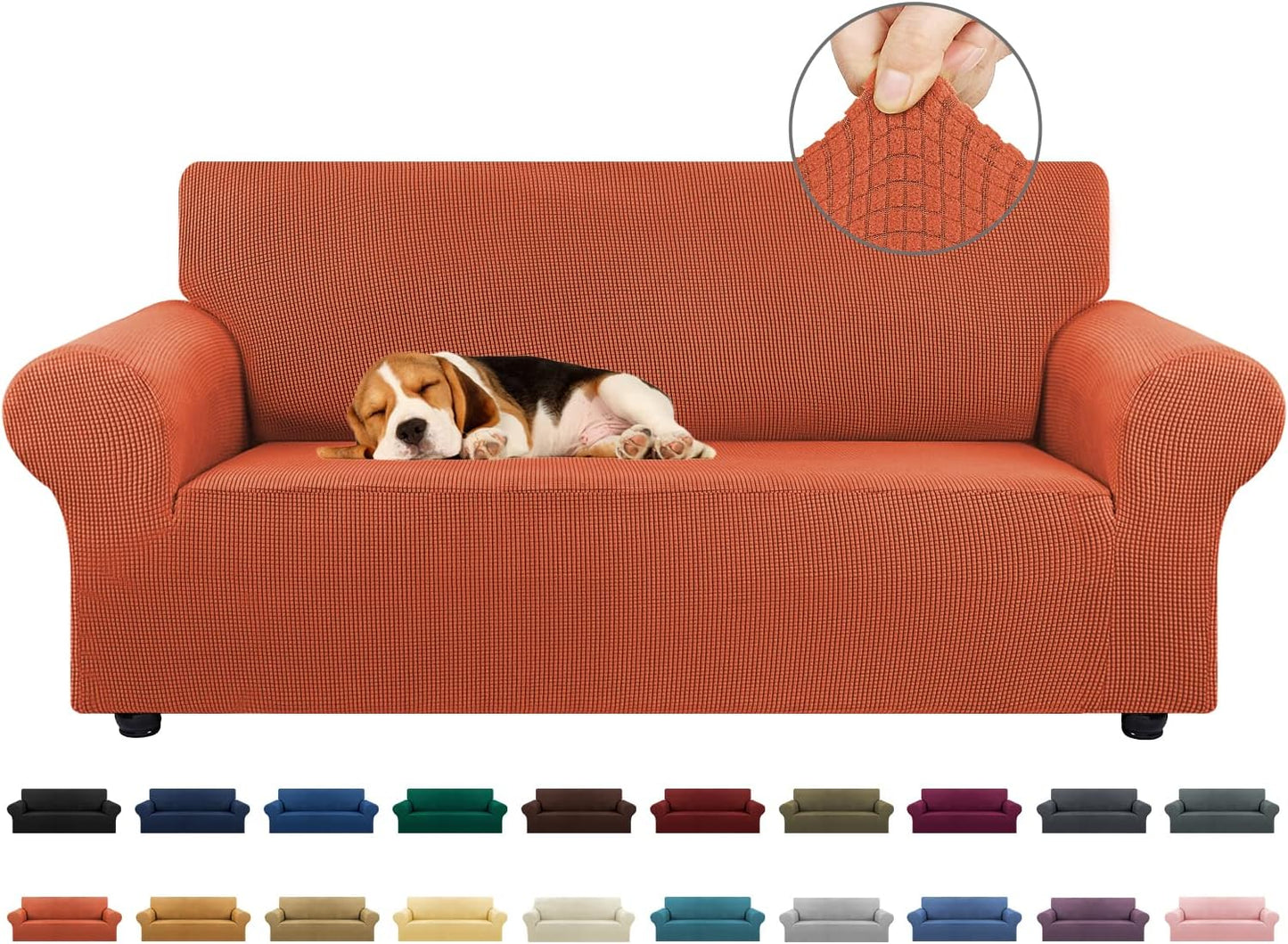 KEKUOU Stretch Sofa Cover Slipcover ,Couch Covers for 3 Cushion Couch Sofa pet Friendly (78"-94") Furniture Protector Sofa with Elastic Bottom for Kids,Dog, Jacquard Small Checked(Large,Black)