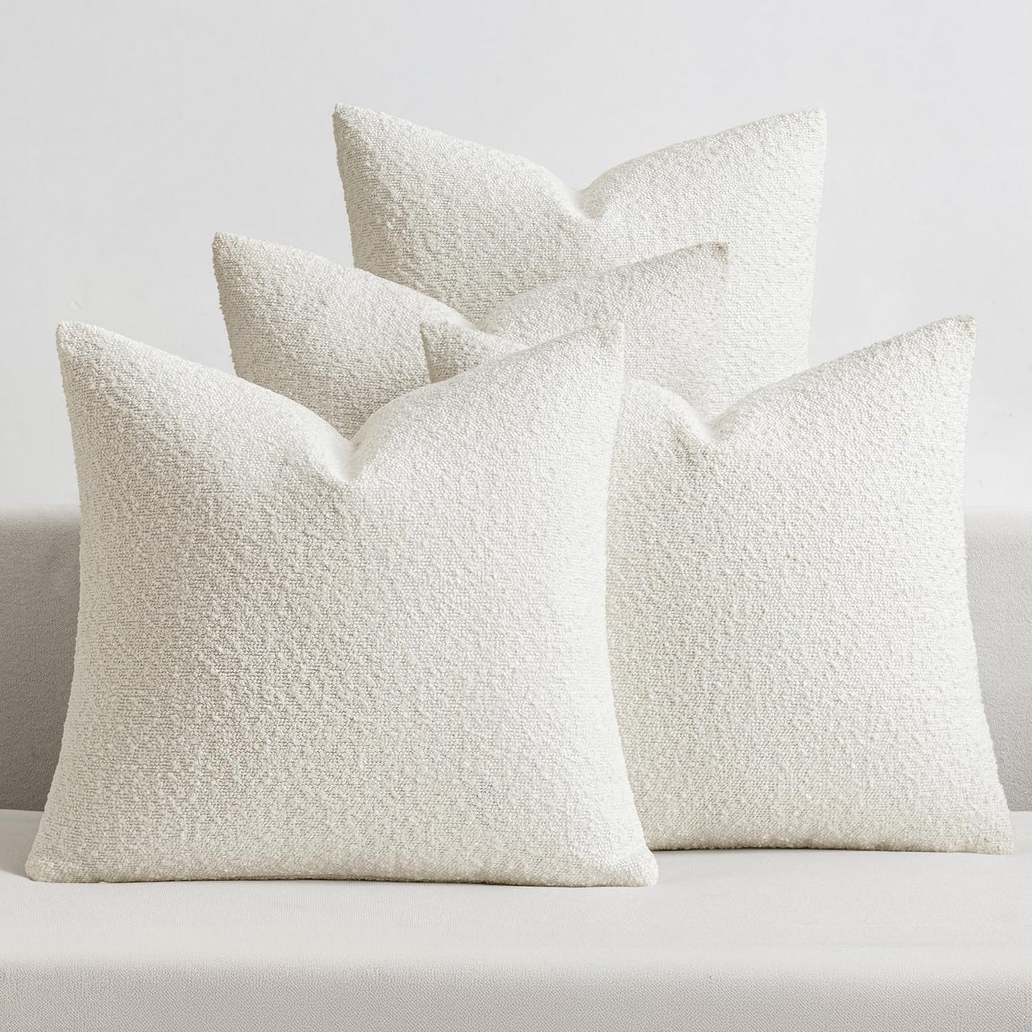 MIULEE Pack of 4 Decorative Textured Boucle Throw Pillow Covers 18x18 Inch Neutral Accent Solid Pillow Cases Soft Couch Cushion Covers for Modern Farmhouse Boho Chair Sofa Bed Livingroom Home Decor