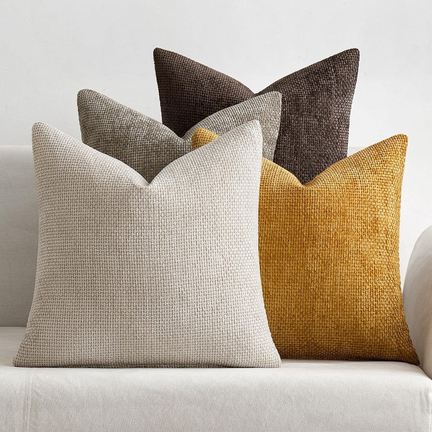 MIULEE Pack of 4 Couch Throw Pillow Covers 20x20 Inch Khaki Soft Decorative Chenille Pillow Covers Farmhouse Accent Cushion Covers for Boho Home Decor Sofa Bedroom Living Room