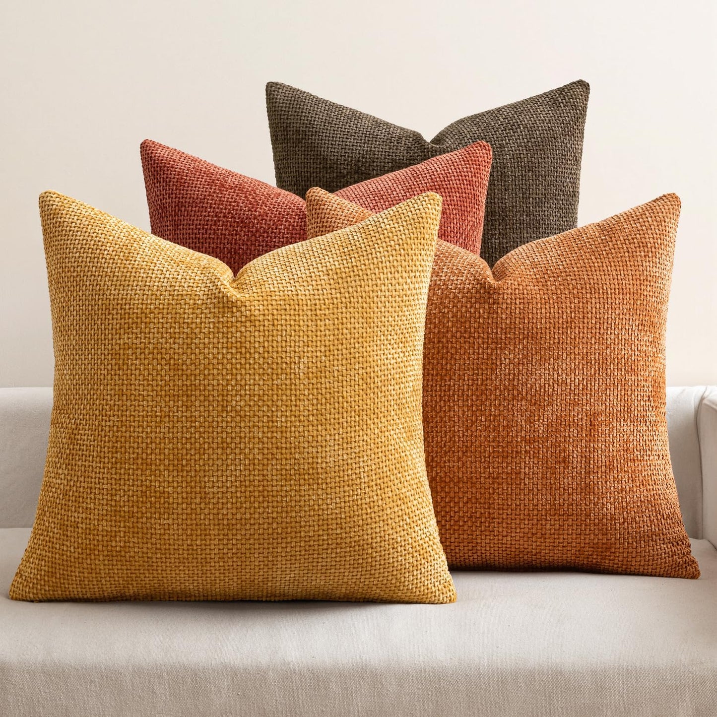 MIULEE Pack of 4 Couch Throw Pillow Covers 20x20 Inch Khaki Soft Decorative Chenille Pillow Covers Farmhouse Accent Cushion Covers for Boho Home Decor Sofa Bedroom Living Room