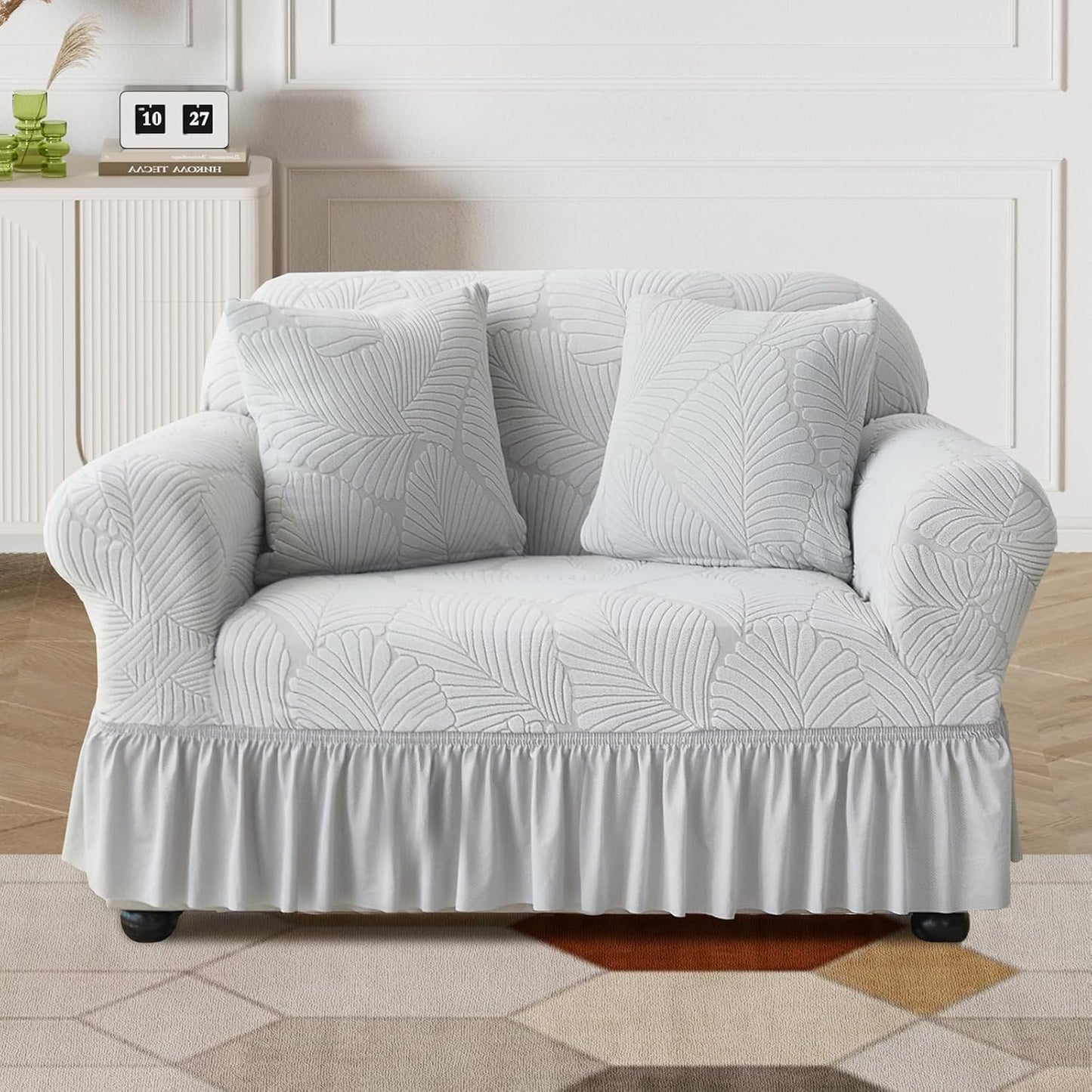 WONGS BEDDING Stretch Velvet Sofa Slipcover, Cushion Couch Cover with Skirt, Pet Friendly Durable Washable Stretchable, Easy Fit Universal Furniture Protector, (75"-91",Classic Blue)
