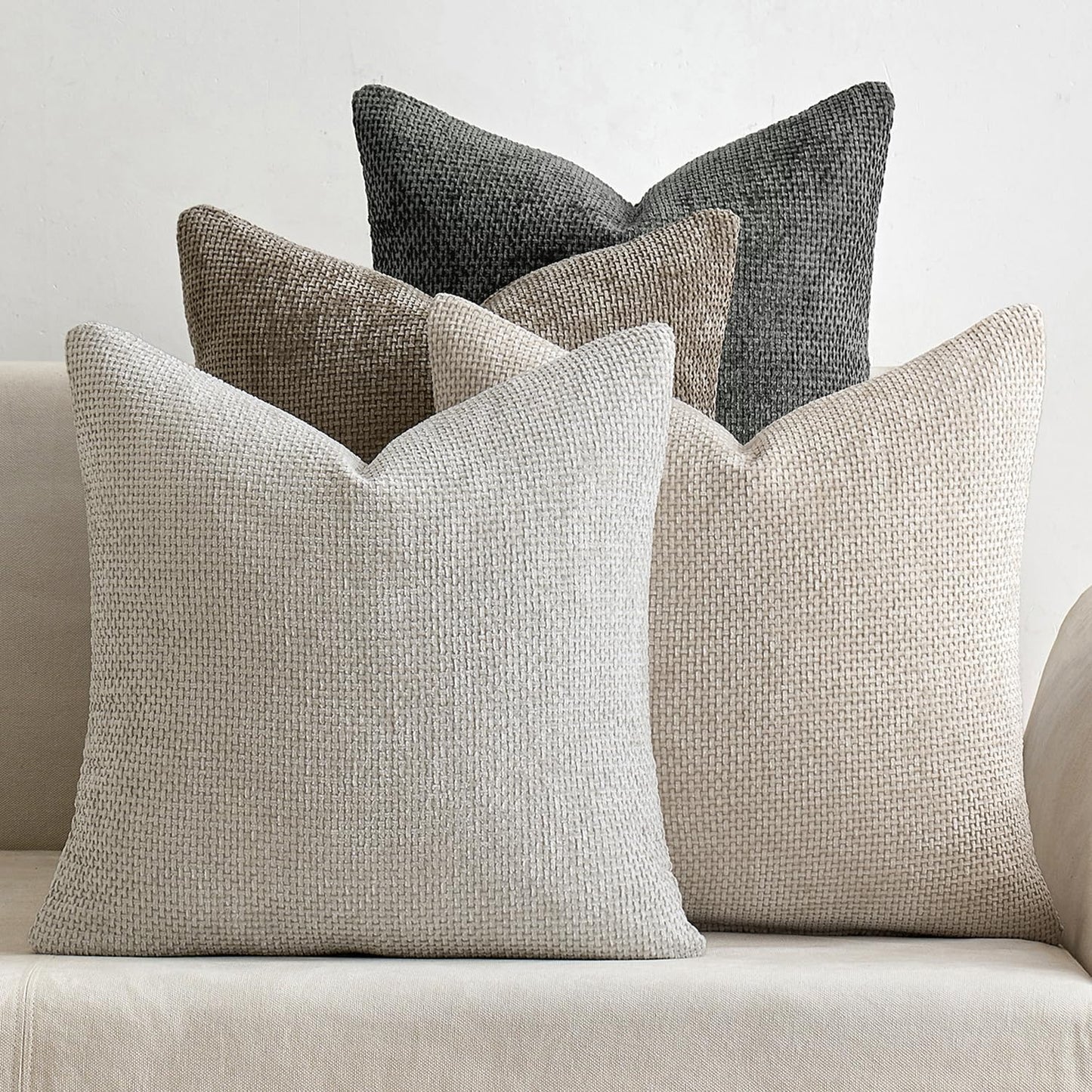 MIULEE Pack of 4 Couch Throw Pillow Covers 20x20 Inch Khaki Soft Decorative Chenille Pillow Covers Farmhouse Accent Cushion Covers for Boho Home Decor Sofa Bedroom Living Room