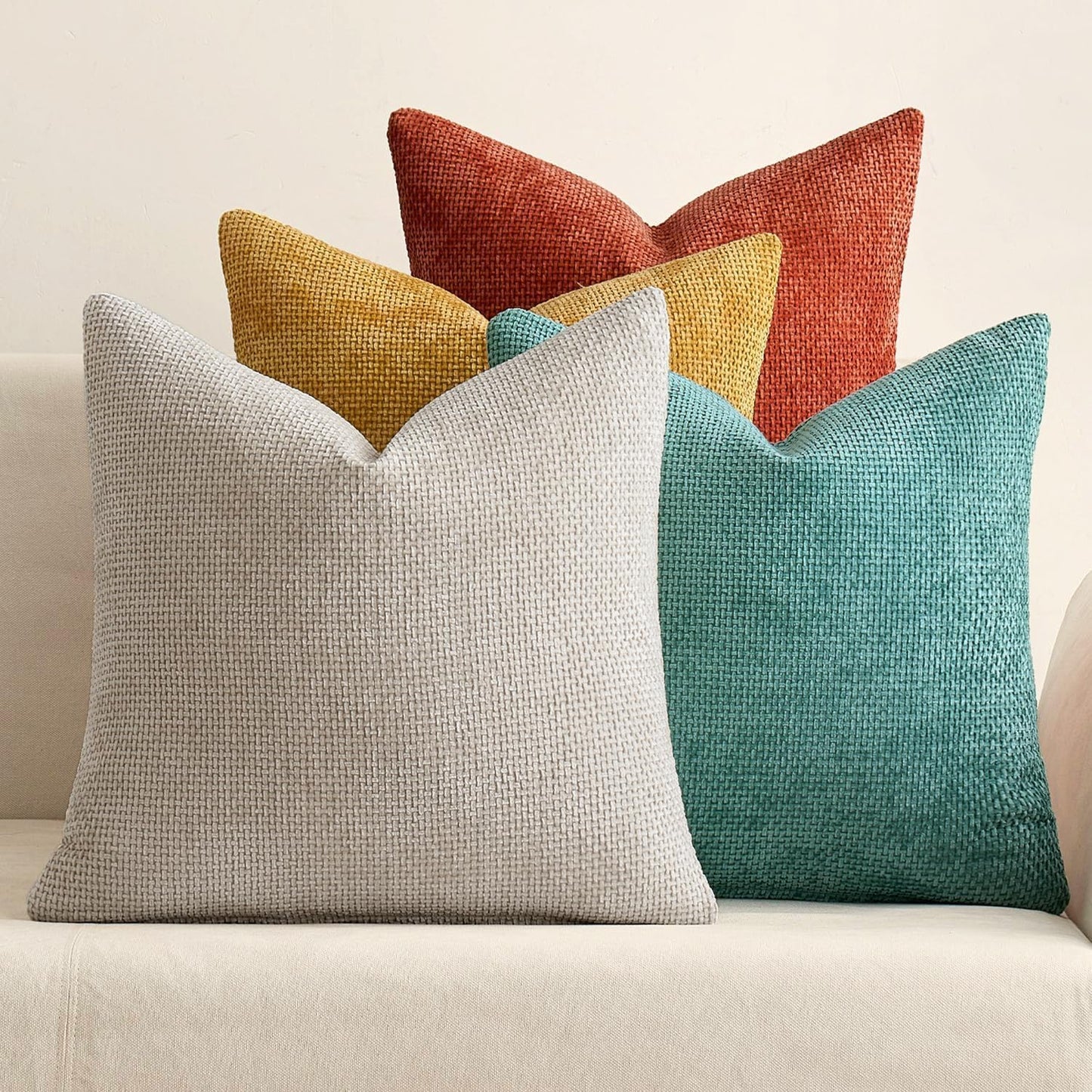 MIULEE Pack of 4 Couch Throw Pillow Covers 20x20 Inch Khaki Soft Decorative Chenille Pillow Covers Farmhouse Accent Cushion Covers for Boho Home Decor Sofa Bedroom Living Room