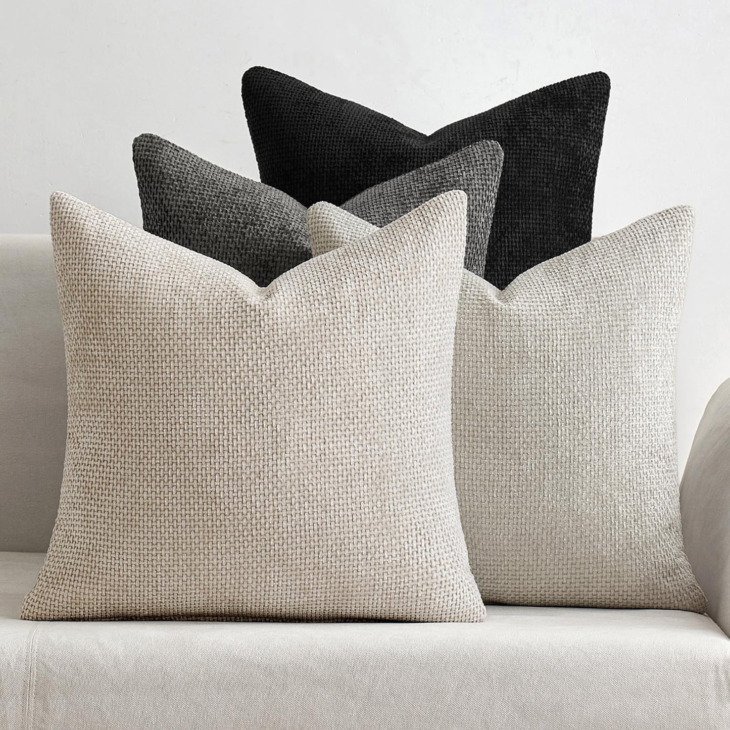 MIULEE Pack of 4 Couch Throw Pillow Covers 20x20 Inch Khaki Soft Decorative Chenille Pillow Covers Farmhouse Accent Cushion Covers for Boho Home Decor Sofa Bedroom Living Room