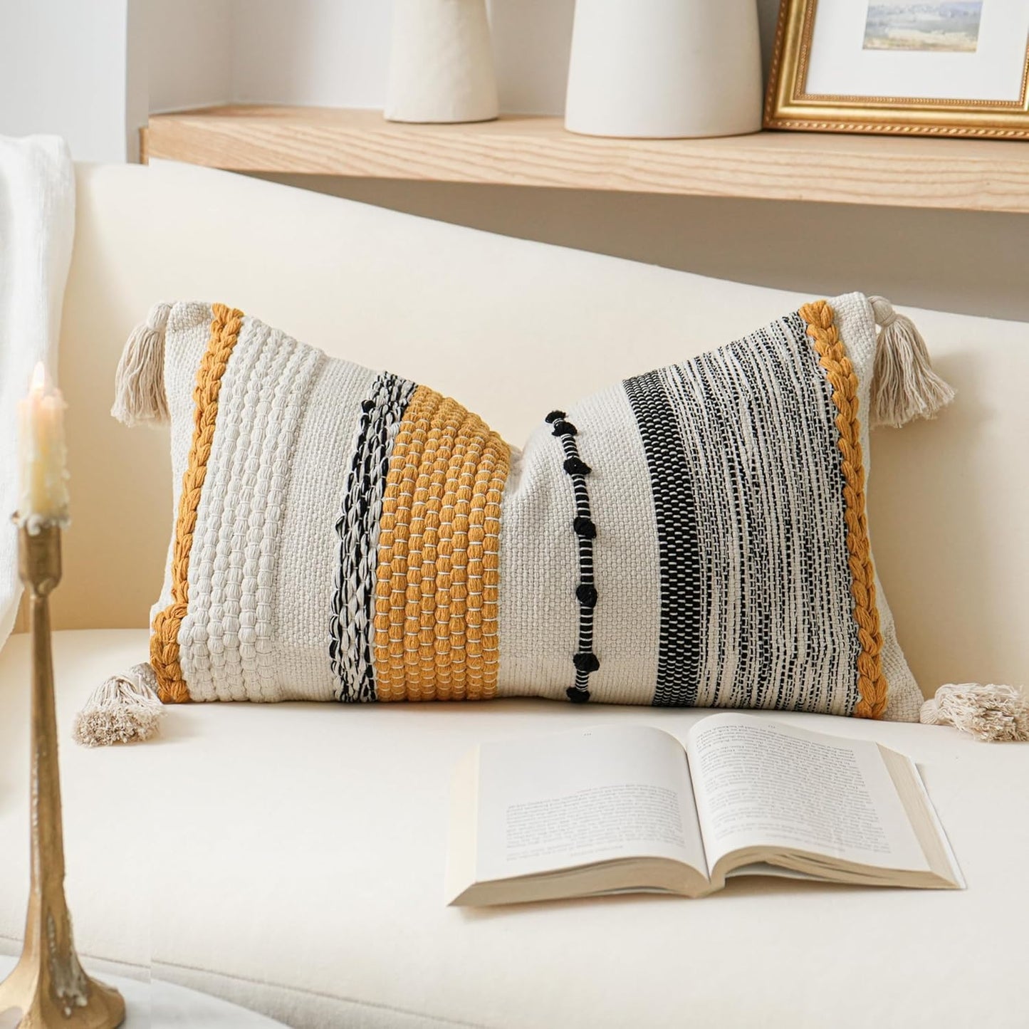 Coastal Blue Decorative Lumbar Pillow Cover 14x36 Boho Long Body Pillow for Bed Farmhouse Lumbar Throw Pillow for Couch Modern Accent Textured Throw Pillowcase