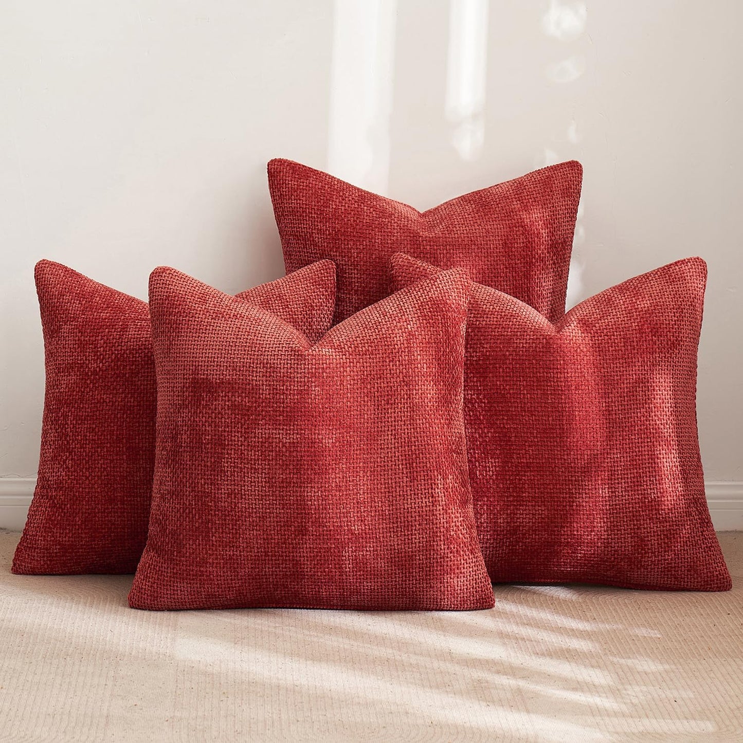 MIULEE Pack of 4 Couch Throw Pillow Covers 20x20 Inch Khaki Soft Decorative Chenille Pillow Covers Farmhouse Accent Cushion Covers for Boho Home Decor Sofa Bedroom Living Room