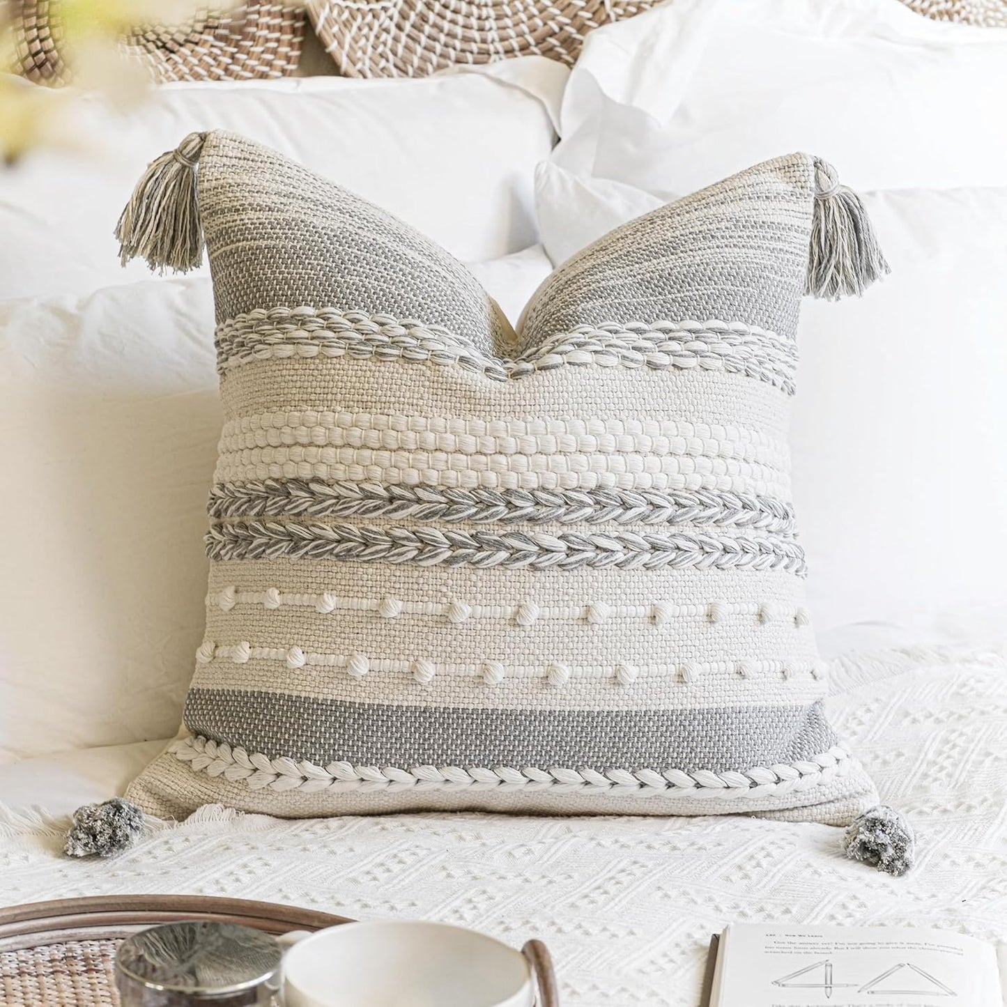 Coastal Blue Decorative Lumbar Pillow Cover 14x36 Boho Long Body Pillow for Bed Farmhouse Lumbar Throw Pillow for Couch Modern Accent Textured Throw Pillowcase