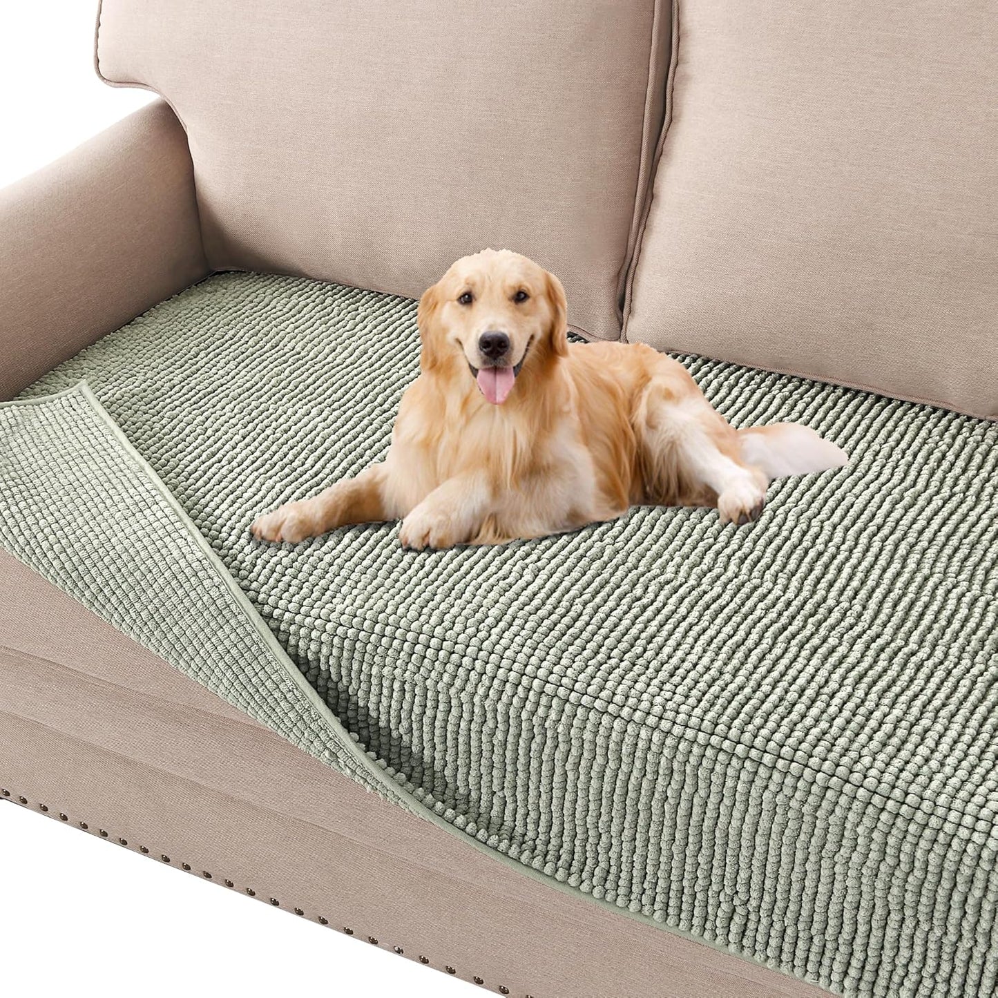 H.VERSAILTEX Plush Chenille Dog Bed Cover Thick Soft Sofa Cover for 3 Cushion Couch Anti Slip Couch Cover Furniture Protector for Dog, Pet, Cat (35" x 74", Ivory)