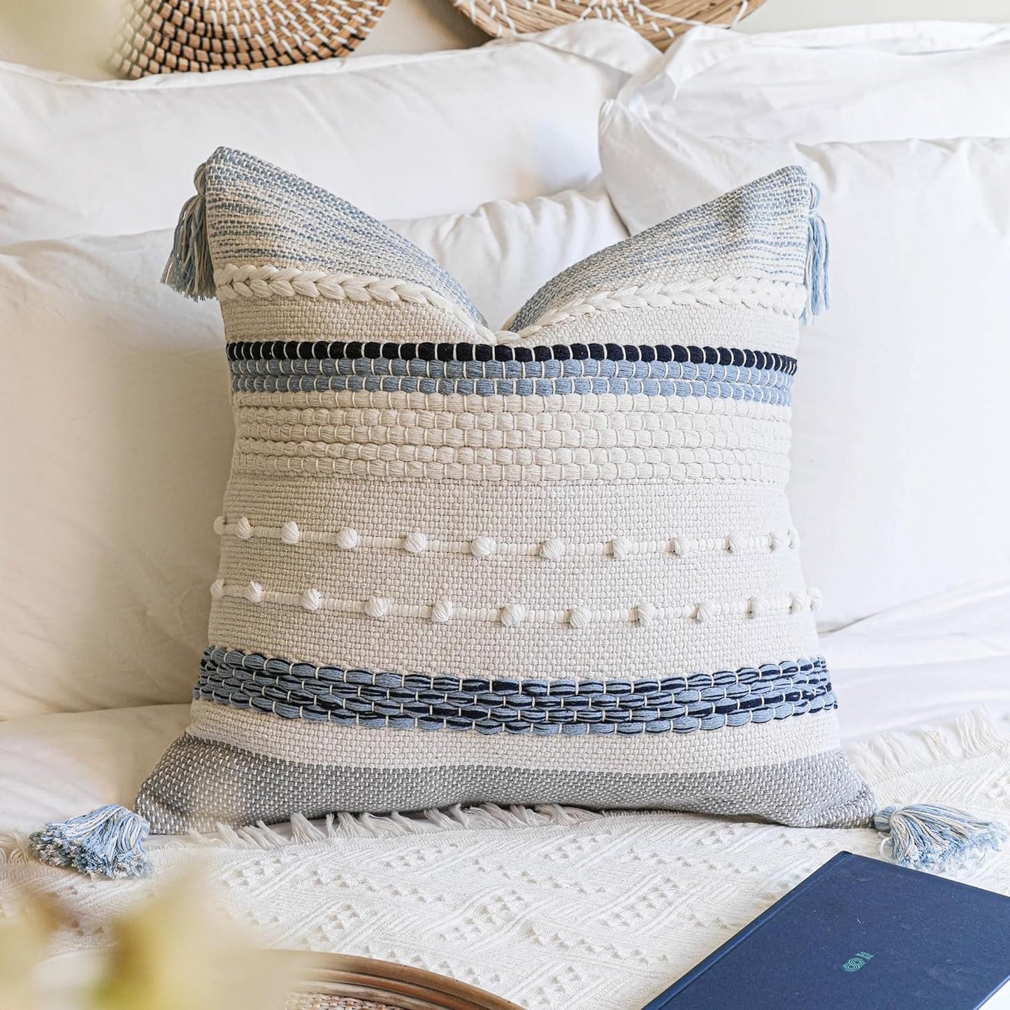 Coastal Blue Decorative Lumbar Pillow Cover 14x36 Boho Long Body Pillow for Bed Farmhouse Lumbar Throw Pillow for Couch Modern Accent Textured Throw Pillowcase