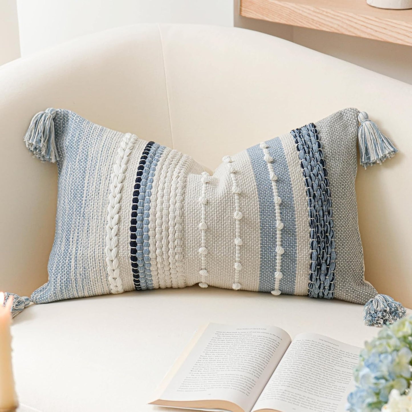 Coastal Blue Decorative Lumbar Pillow Cover 14x36 Boho Long Body Pillow for Bed Farmhouse Lumbar Throw Pillow for Couch Modern Accent Textured Throw Pillowcase
