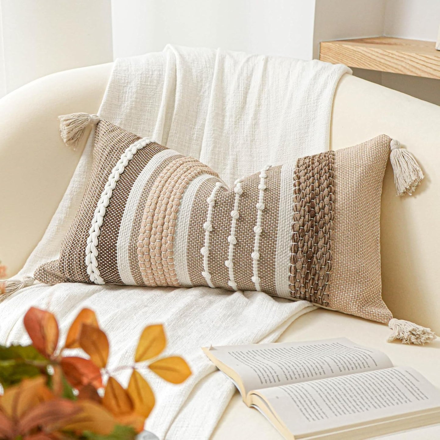 Coastal Blue Decorative Lumbar Pillow Cover 14x36 Boho Long Body Pillow for Bed Farmhouse Lumbar Throw Pillow for Couch Modern Accent Textured Throw Pillowcase