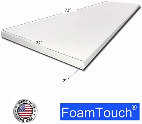 FoamTouch Upholstery Foam 2" x 24" x 72" High Density Cushion, white