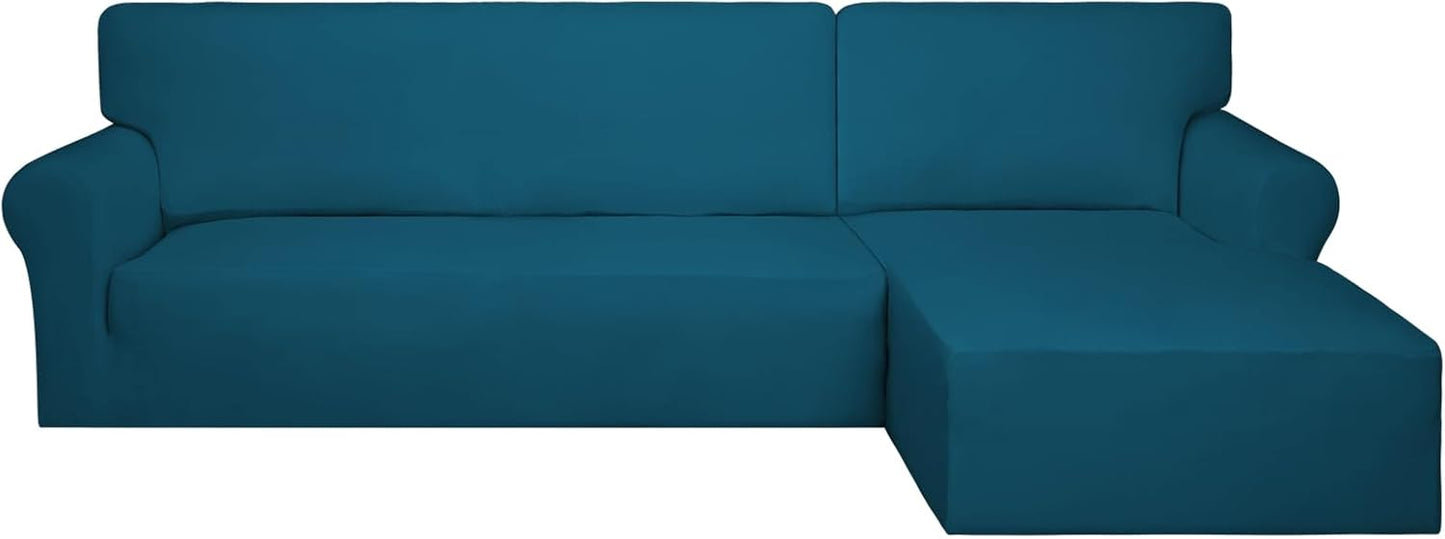 PureFit Super Stretch Sectional Couch Covers - 2 pcs Spandex Non Slip, with Elastic Bottom for L Shape Sectional Sofa Couches, Great for Kids & Pets (3 Seat Sofa + 3 Seat Chaise, Dark Gray)
