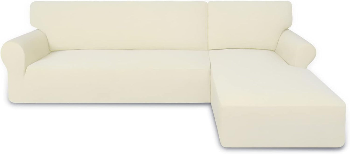 PureFit Super Stretch Sectional Couch Covers - 2 pcs Spandex Non Slip, with Elastic Bottom for L Shape Sectional Sofa Couches, Great for Kids & Pets (3 Seat Sofa + 3 Seat Chaise, Dark Gray)
