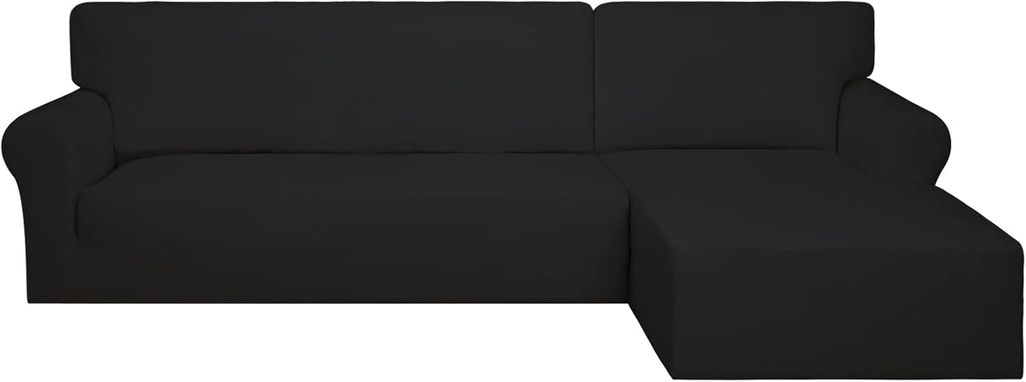 PureFit Super Stretch Sectional Couch Covers - 2 pcs Spandex Non Slip, with Elastic Bottom for L Shape Sectional Sofa Couches, Great for Kids & Pets (3 Seat Sofa + 3 Seat Chaise, Dark Gray)
