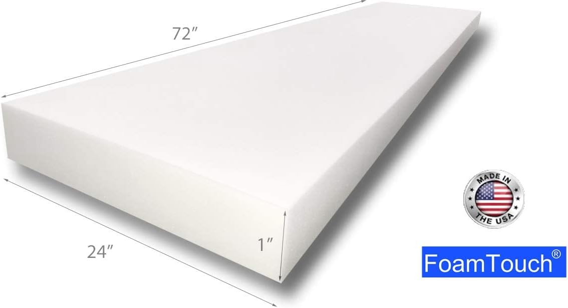 FoamTouch Upholstery Foam 2" x 24" x 72" High Density Cushion, white