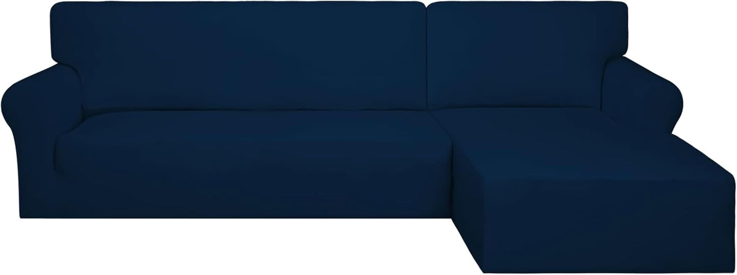 PureFit Super Stretch Sectional Couch Covers - 2 pcs Spandex Non Slip, with Elastic Bottom for L Shape Sectional Sofa Couches, Great for Kids & Pets (3 Seat Sofa + 3 Seat Chaise, Dark Gray)