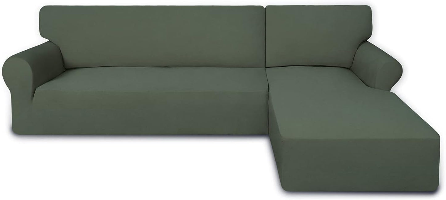 PureFit Super Stretch Sectional Couch Covers - 2 pcs Spandex Non Slip, with Elastic Bottom for L Shape Sectional Sofa Couches, Great for Kids & Pets (3 Seat Sofa + 3 Seat Chaise, Dark Gray)