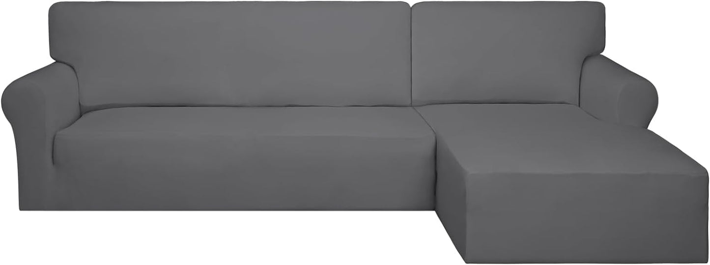 PureFit Super Stretch Sectional Couch Covers - 2 pcs Spandex Non Slip, with Elastic Bottom for L Shape Sectional Sofa Couches, Great for Kids & Pets (3 Seat Sofa + 3 Seat Chaise, Dark Gray)