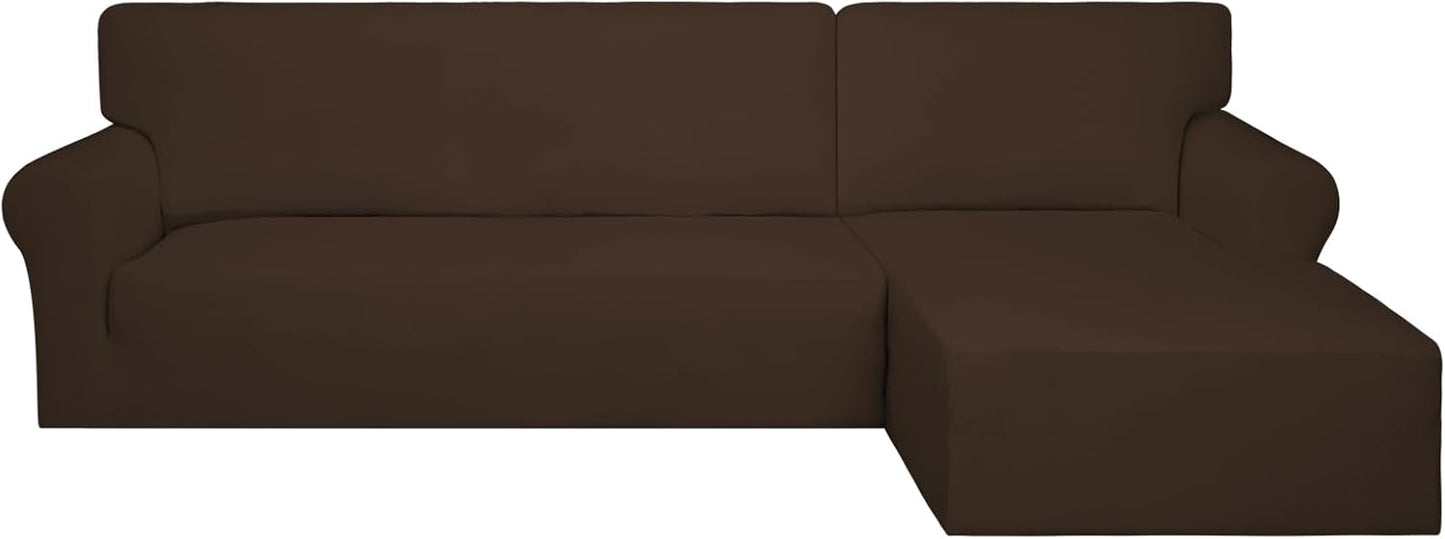PureFit Super Stretch Sectional Couch Covers - 2 pcs Spandex Non Slip, with Elastic Bottom for L Shape Sectional Sofa Couches, Great for Kids & Pets (3 Seat Sofa + 3 Seat Chaise, Dark Gray)