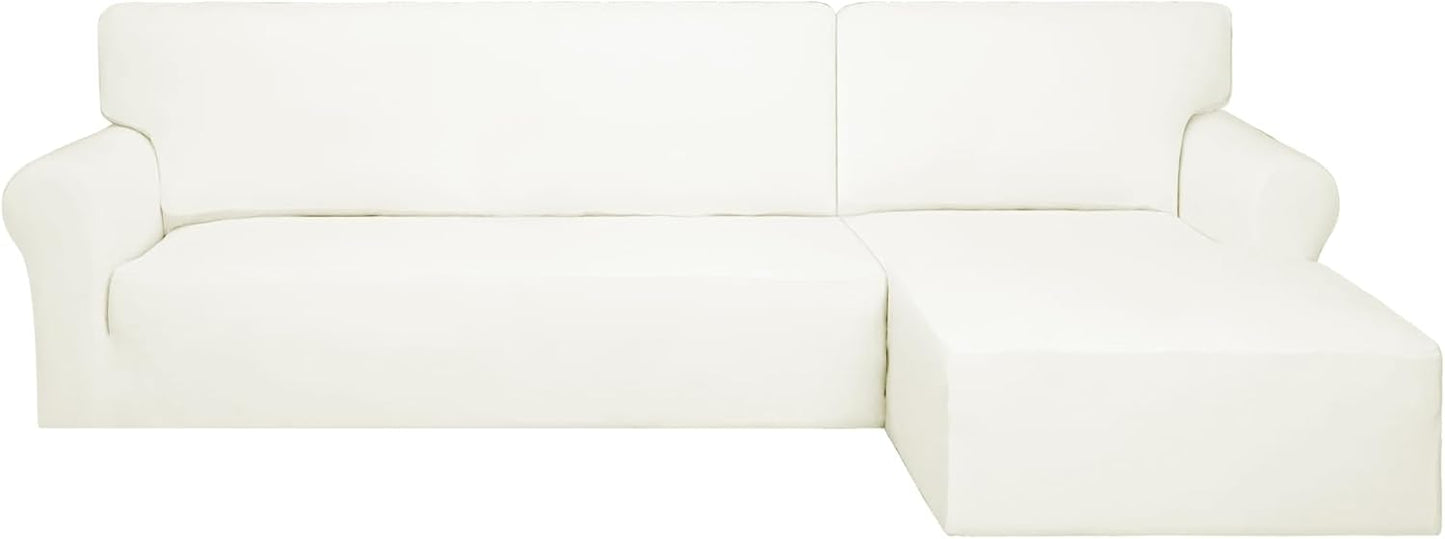 PureFit Super Stretch Sectional Couch Covers - 2 pcs Spandex Non Slip, with Elastic Bottom for L Shape Sectional Sofa Couches, Great for Kids & Pets (3 Seat Sofa + 3 Seat Chaise, Dark Gray)