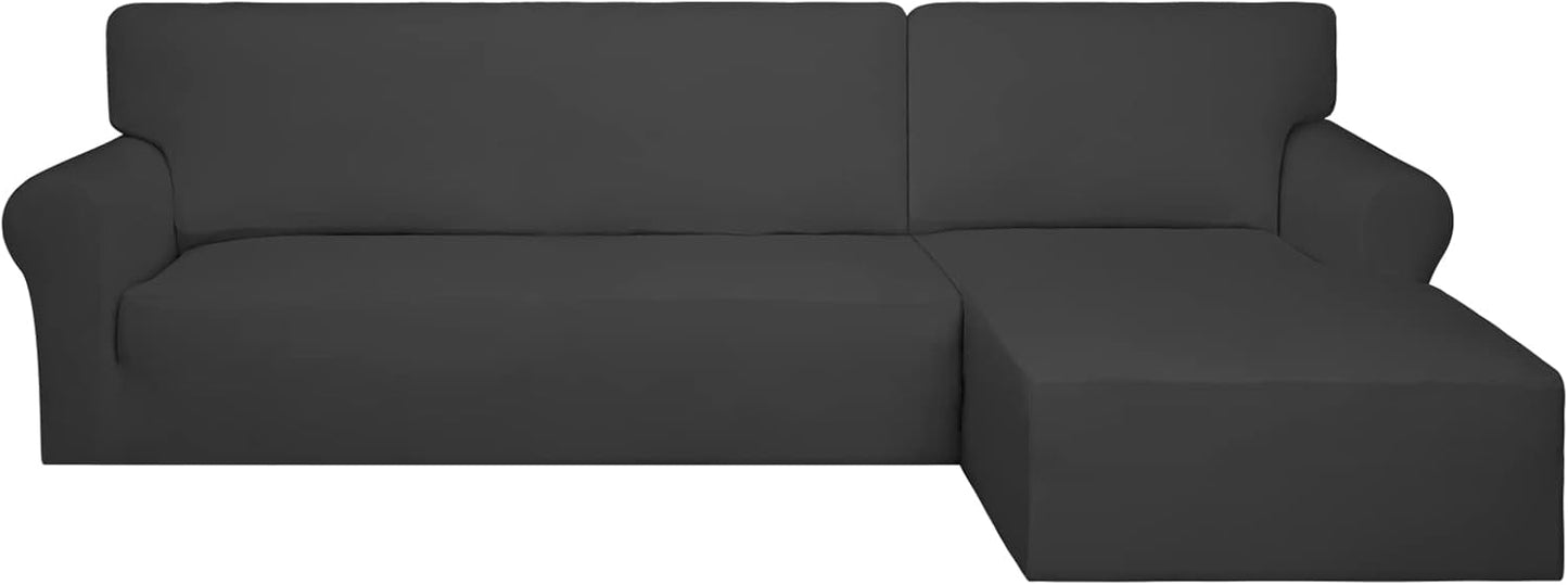 PureFit Super Stretch Sectional Couch Covers - 2 pcs Spandex Non Slip, with Elastic Bottom for L Shape Sectional Sofa Couches, Great for Kids & Pets (3 Seat Sofa + 3 Seat Chaise, Dark Gray)