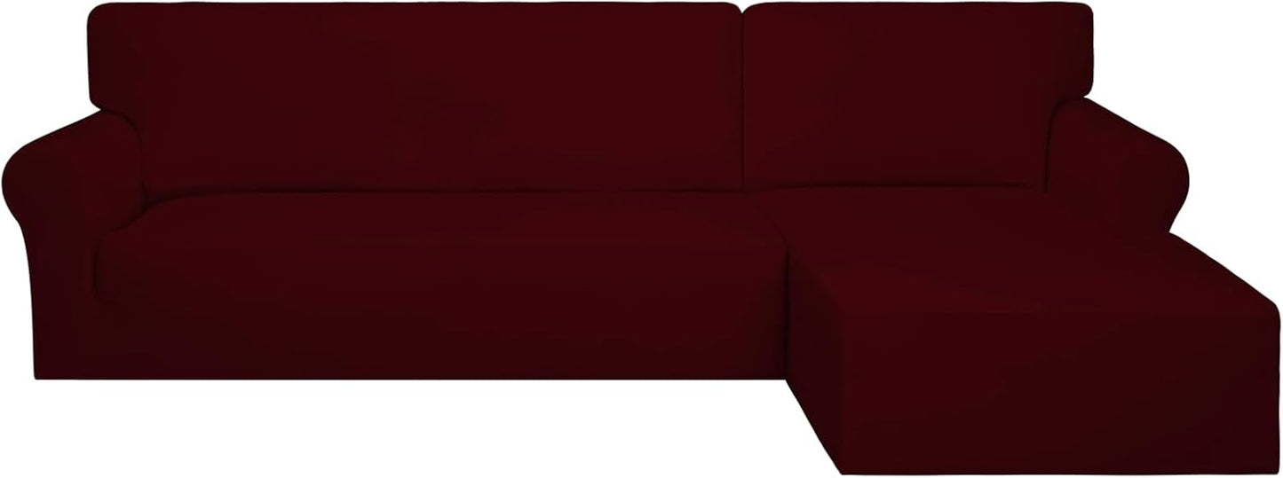 PureFit Super Stretch Sectional Couch Covers - 2 pcs Spandex Non Slip, with Elastic Bottom for L Shape Sectional Sofa Couches, Great for Kids & Pets (3 Seat Sofa + 3 Seat Chaise, Dark Gray)