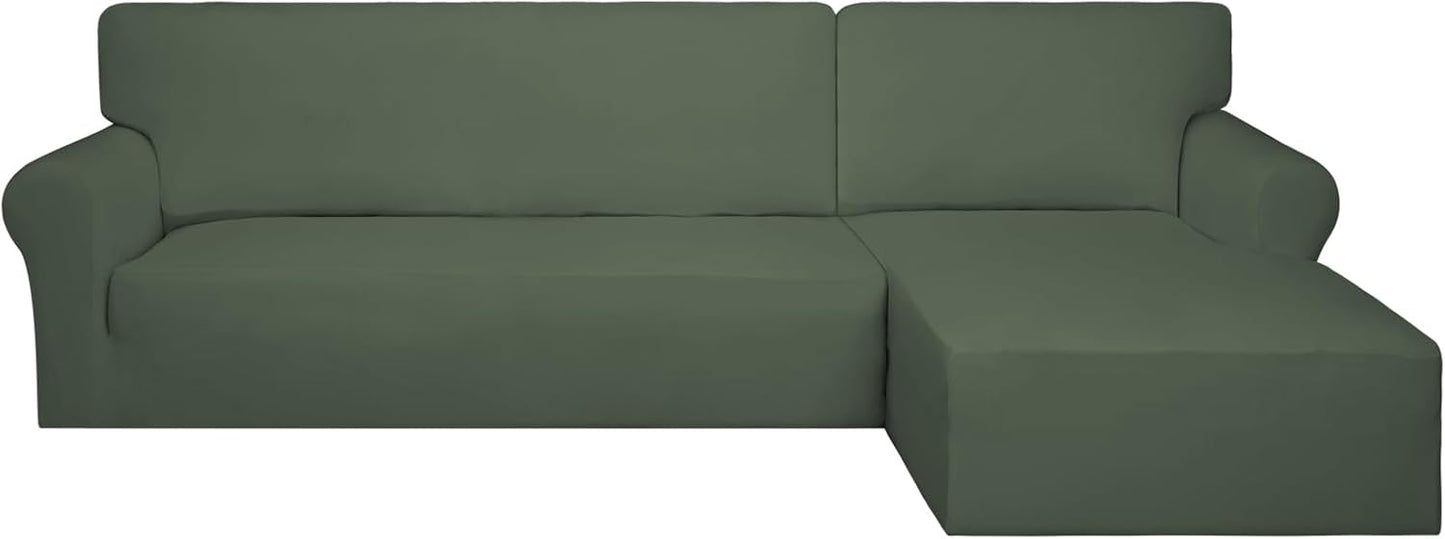 PureFit Super Stretch Sectional Couch Covers - 2 pcs Spandex Non Slip, with Elastic Bottom for L Shape Sectional Sofa Couches, Great for Kids & Pets (3 Seat Sofa + 3 Seat Chaise, Dark Gray)
