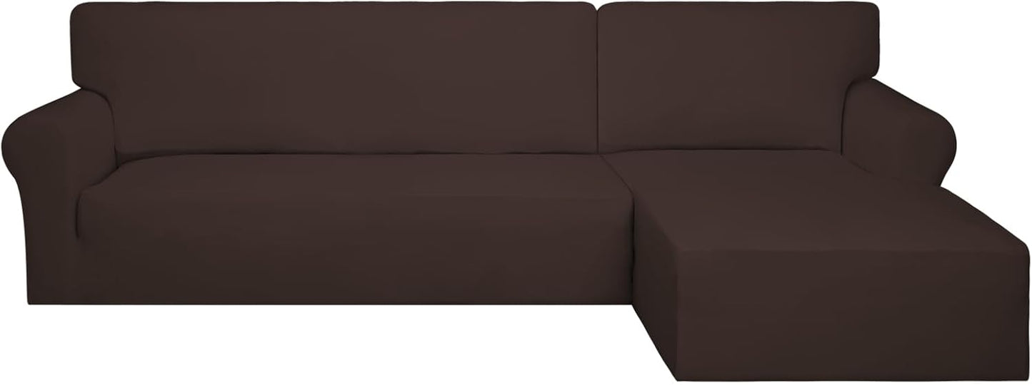 PureFit Super Stretch Sectional Couch Covers - 2 pcs Spandex Non Slip, with Elastic Bottom for L Shape Sectional Sofa Couches, Great for Kids & Pets (3 Seat Sofa + 3 Seat Chaise, Dark Gray)