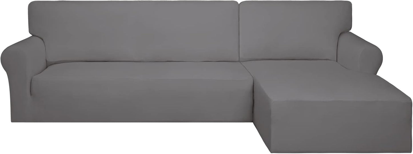 PureFit Super Stretch Sectional Couch Covers - 2 pcs Spandex Non Slip, with Elastic Bottom for L Shape Sectional Sofa Couches, Great for Kids & Pets (3 Seat Sofa + 3 Seat Chaise, Dark Gray)