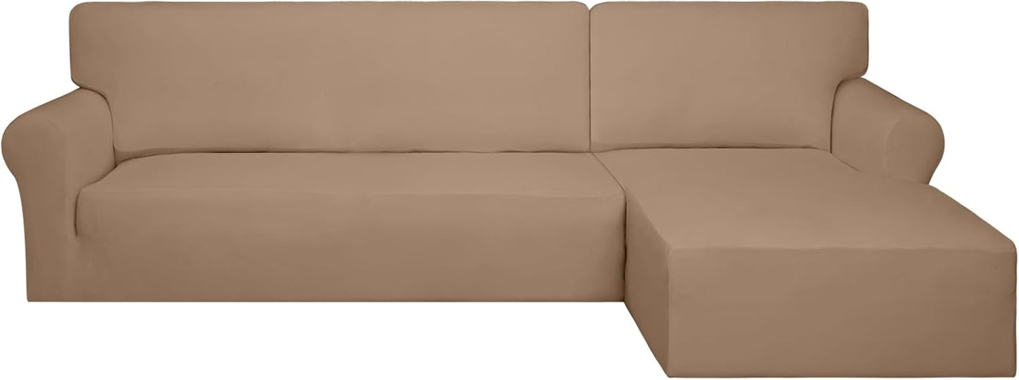PureFit Super Stretch Sectional Couch Covers - 2 pcs Spandex Non Slip, with Elastic Bottom for L Shape Sectional Sofa Couches, Great for Kids & Pets (3 Seat Sofa + 3 Seat Chaise, Dark Gray)